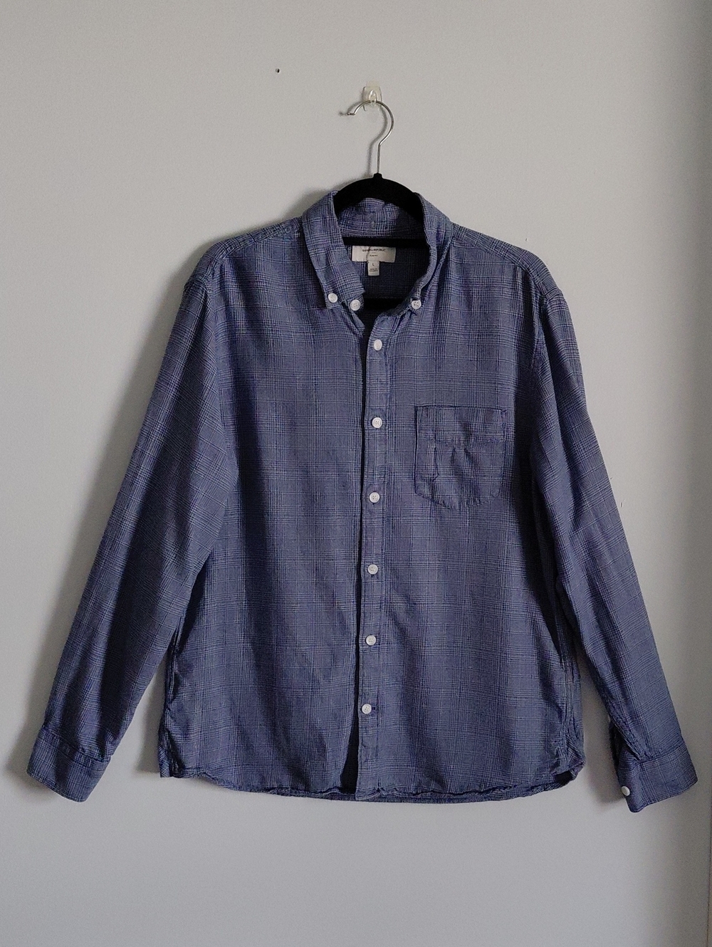 Banana Republic Blue Slim Fit Grindle Plaid Long Sleeve Button Down Shirt Cotton